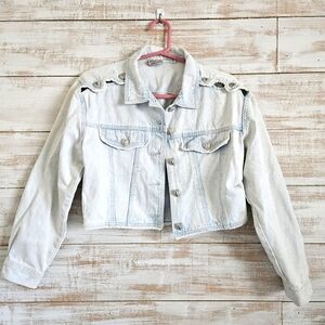 Vtg Stefano Acid Wash Denim Jacket, 80's, Sz M, Metal Heart Buttons
